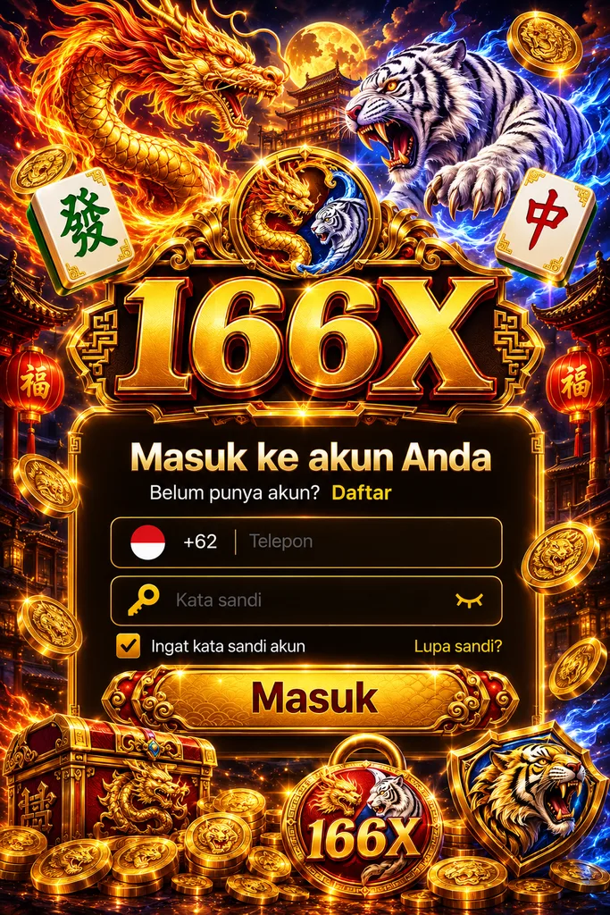 166X login bertema Dragon Tiger dengan naga emas dan harimau putih