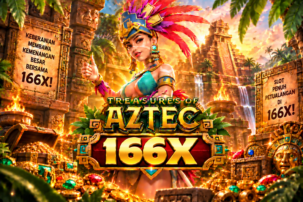 Game Treasures of Aztec 166X dengan putri Aztec, kuil kuno, harta emas, dan suasana petualangan